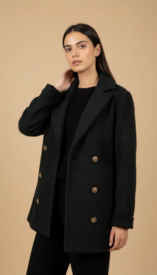 Giaccone - Giaccone lana cotta doppio petto - Nero - VEVI