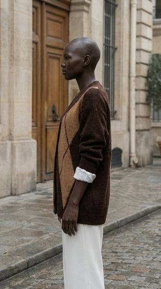 Gilet - Gilet cardigan jacquard lungo - Marrone - VEVI