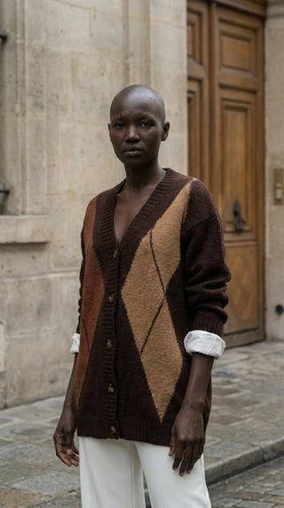 Gilet - Gilet cardigan jacquard lungo - Marrone - VEVI