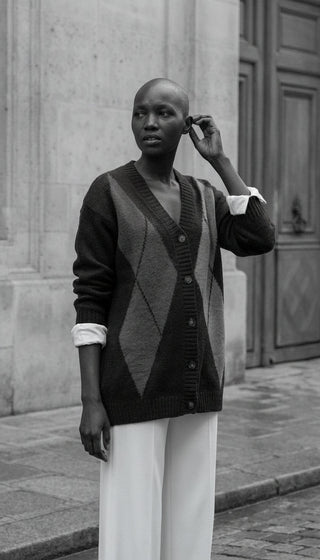 Gilet - Gilet cardigan jacquard lungo - Marrone - VEVI