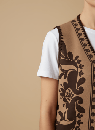 Gilet - Gilet etnico con ricamo - Cammello - vevi.it