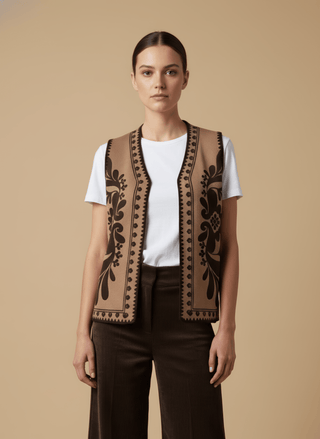 Gilet - Gilet etnico con ricamo - Cammello - vevi.it