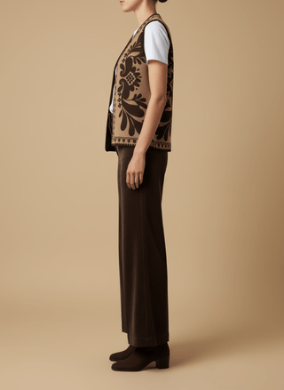 Gilet - Gilet etnico con ricamo - Cammello - vevi.it