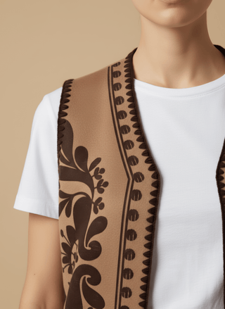 Gilet - Gilet etnico con ricamo - Cammello - vevi.it