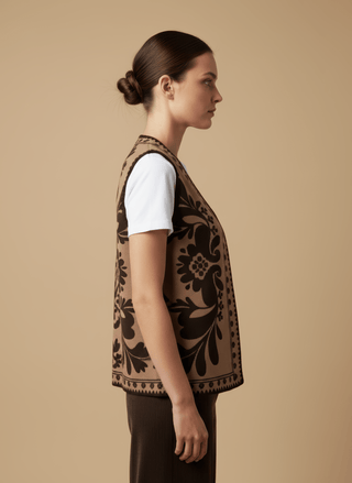 Gilet - Gilet etnico con ricamo - Cammello - vevi.it