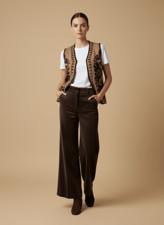 Gilet - Gilet etnico con ricamo - Cammello - vevi.it