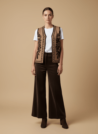 Gilet - Gilet etnico con ricamo - Cammello - vevi.it