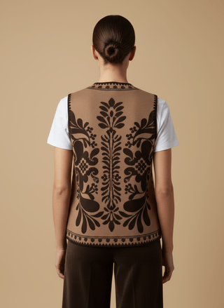 Gilet - Gilet etnico con ricamo - Cammello - vevi.it