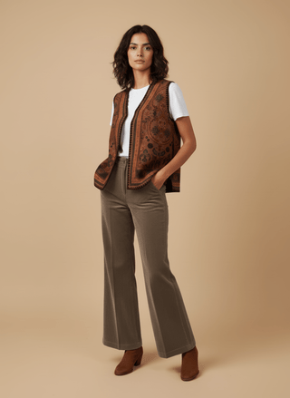 Gilet - Gilet etnico con ricamo - Tabacco - vevi.it