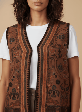 Gilet - Gilet etnico con ricamo - Tabacco - vevi.it
