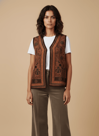 Gilet - Gilet etnico con ricamo - Tabacco - vevi.it