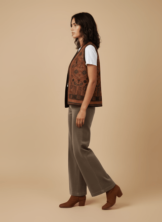 Gilet - Gilet etnico con ricamo - Tabacco - vevi.it