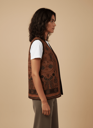 Gilet - Gilet etnico con ricamo - Tabacco - vevi.it