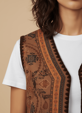 Gilet - Gilet etnico con ricamo - Tabacco - vevi.it