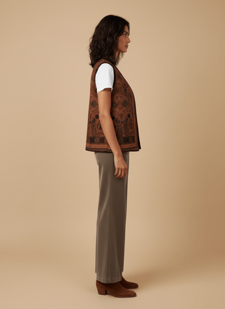 Gilet - Gilet etnico con ricamo - Tabacco - vevi.it