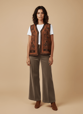 Gilet - Gilet etnico con ricamo - Tabacco - vevi.it