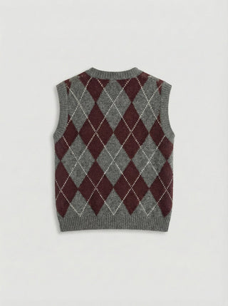 Gilet - Gilet girocollo rombi misto lana - Grigio - VEVI