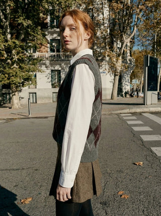 Gilet - Gilet girocollo rombi misto lana - Grigio - VEVI