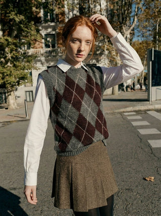 Gilet - Gilet girocollo rombi misto lana - Grigio - VEVI