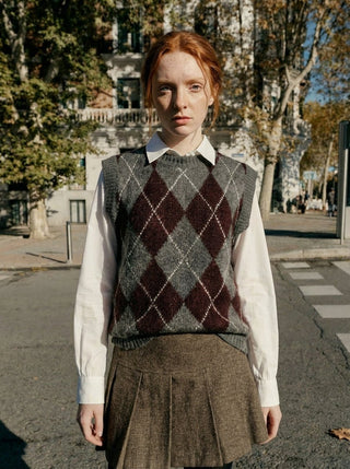 Gilet - Gilet girocollo rombi misto lana - Grigio - VEVI