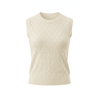 Top - Gilet in maglia traforata rombi DME9238 - Burro - VEVI