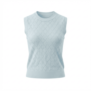 Top - Gilet in maglia traforata rombi DME9238 - Celeste - VEVI