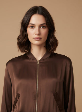 Giubbino - Giubbino bomber satin zip viscosa - Marrone - vevi.it