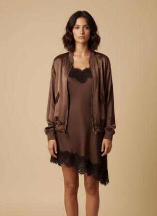 Giubbino - Giubbino bomber satin zip viscosa - Marrone - vevi.it