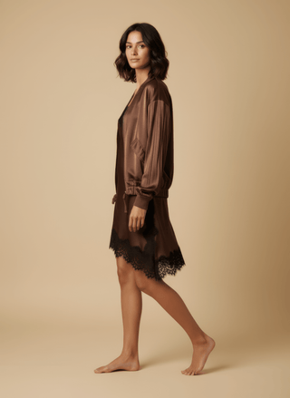 Giubbino - Giubbino bomber satin zip viscosa - Marrone - vevi.it