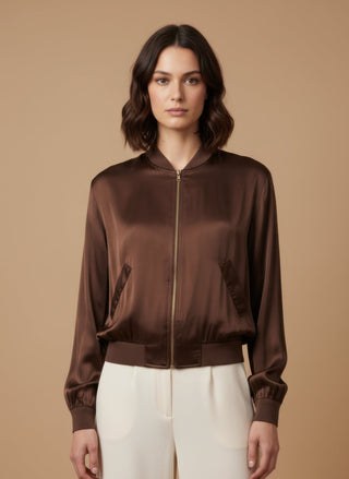 Giubbino - Giubbino bomber satin zip viscosa - Marrone - vevi.it