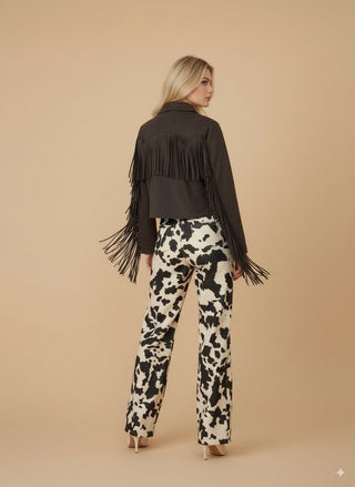 Giubbino - Giubbino frange simil suede - Moro - vevi.it