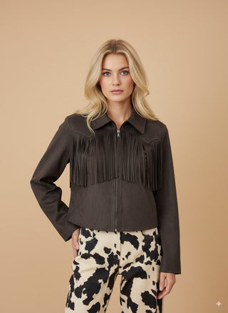 Giubbino - Giubbino frange simil suede - Moro - vevi.it