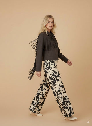 Giubbino - Giubbino frange simil suede - Moro - vevi.it