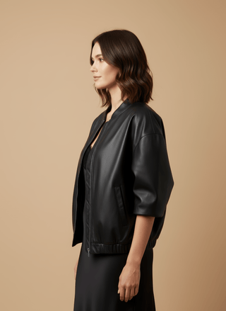 Giubbino - Giubbino simil pelle zip - Nero - vevi.it