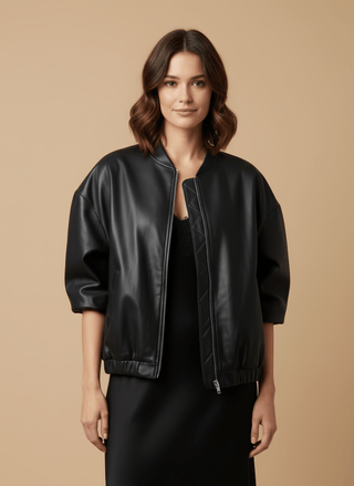 Giubbino - Giubbino simil pelle zip - Nero - vevi.it