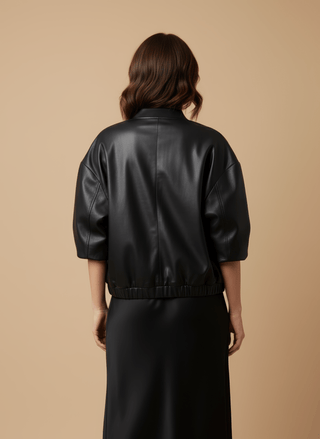 Giubbino - Giubbino simil pelle zip - Nero - vevi.it