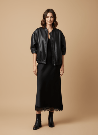 Giubbino - Giubbino simil pelle zip - Nero - vevi.it