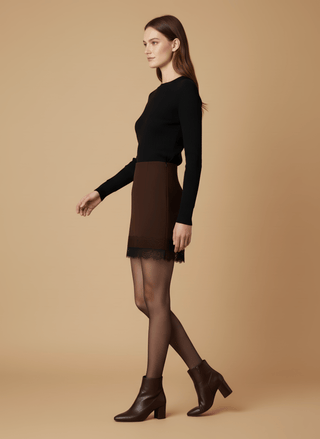 Gonna - Gonna mini bordo pizzo - Marrone - vevi.it