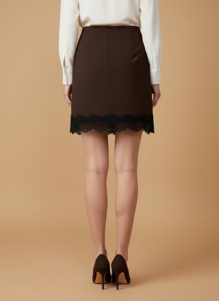 Gonna - Gonna mini crepe bordo pizzo - Marrone - vevi.it