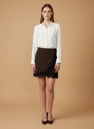Gonna - Gonna mini crepe bordo pizzo - Marrone - vevi.it