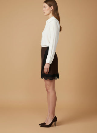 Gonna - Gonna mini crepe bordo pizzo - Marrone - vevi.it