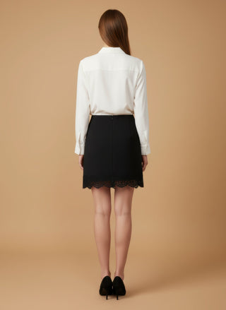 Gonna - Gonna mini crepe bordo pizzo - Nero - vevi.it
