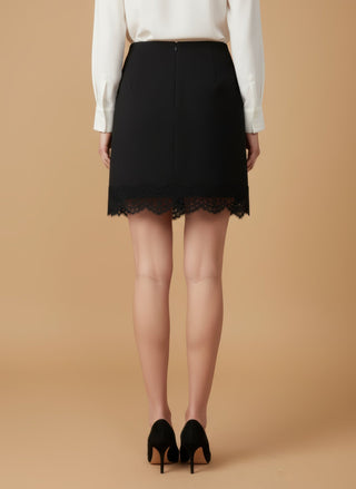 Gonna - Gonna mini crepe bordo pizzo - Nero - vevi.it