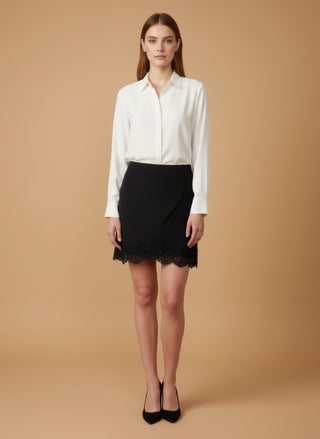 Gonna - Gonna mini crepe bordo pizzo - Nero - vevi.it