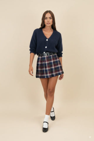 Gonna - Gonna mini quadri pieghe - Blu/bordeaux - vevi.it