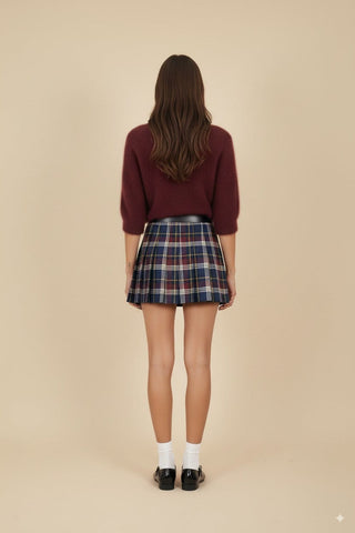 Gonna - Gonna mini quadri pieghe - Blu/bordeaux - vevi.it