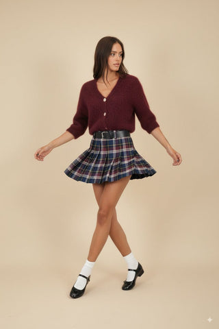 Gonna - Gonna mini quadri pieghe - Blu/bordeaux - vevi.it