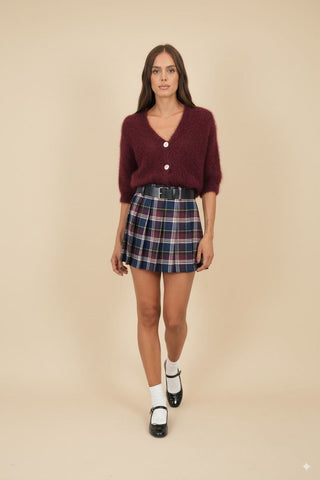 Gonna - Gonna mini quadri pieghe - Blu/bordeaux - vevi.it