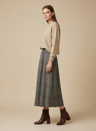 Gonna - Gonna pieghe galles elastico dietro - Marrone - VEVI