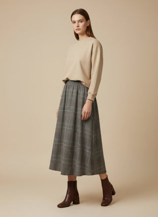 Gonna - Gonna pieghe galles elastico dietro - Marrone - VEVI